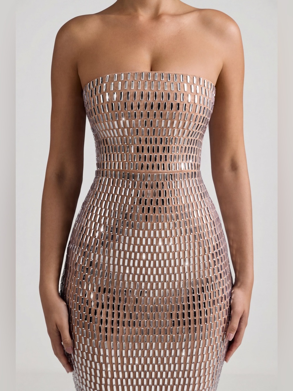 Oh Polly Amaya Embellished Bandeau Maxi Dress in Almond - Picture 7 of 14